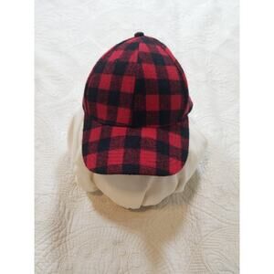 Red Black Buffalo Plaid Flannel Baseball Cap Adjustable Strap OS NWT